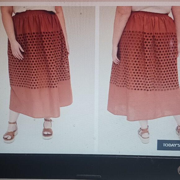 Excellent Condition Lane Bryant Plus Size Eyelet Maxi Skirt Brown Lined - Picture 3 of 4